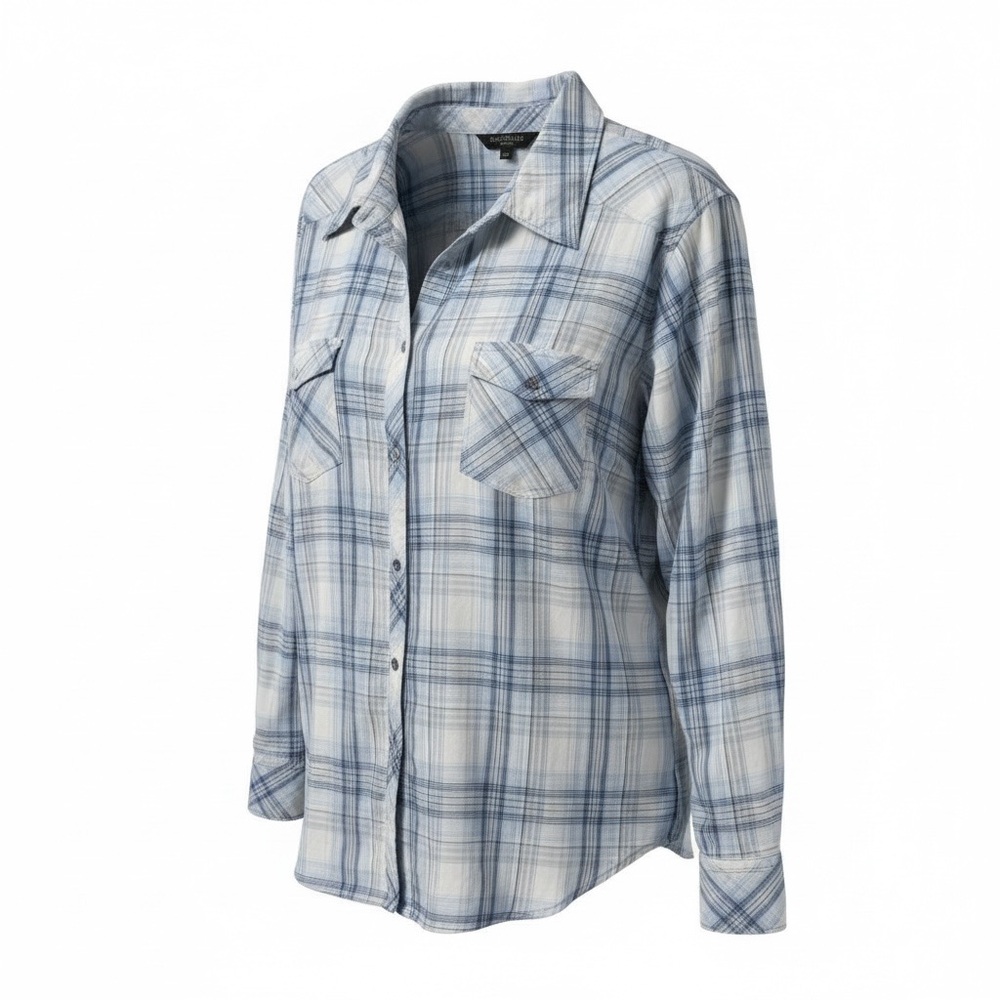 Addition Elle Weekend Women’s Plaid Button Up Shirt Blue White Size 22 Cotton
